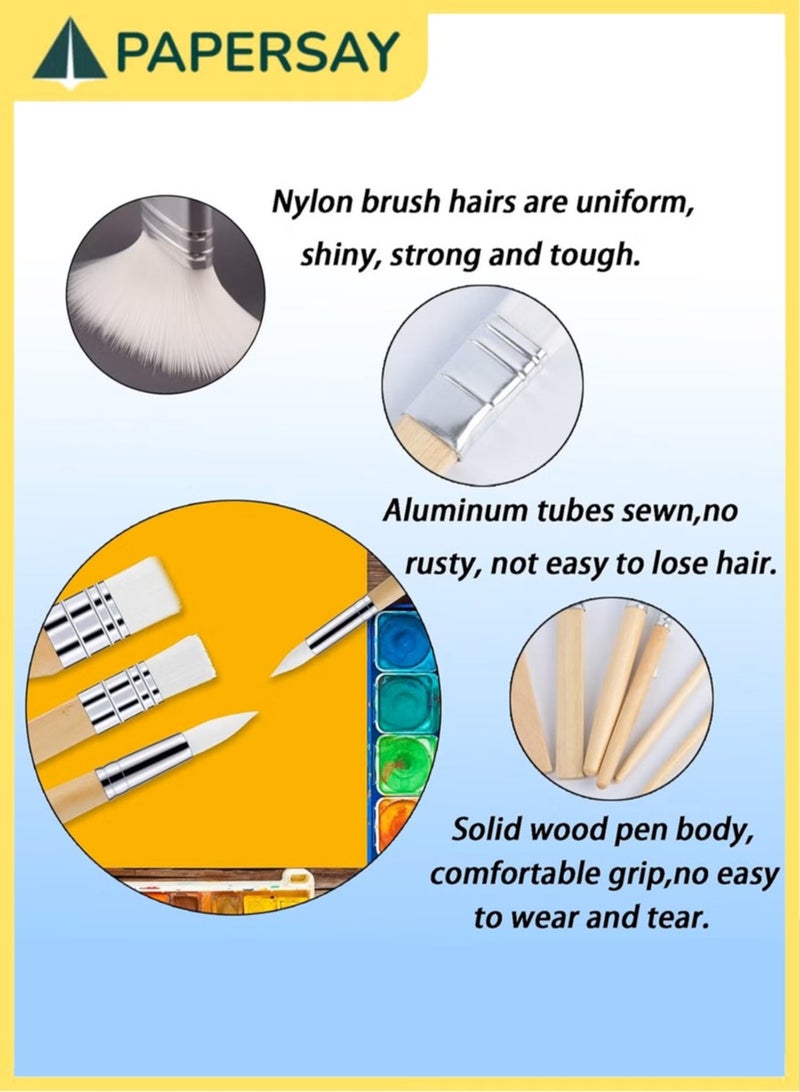 PAPERSAY 6 Pieces Wooden Paint Brush Set,Versatile Brushes for Oil, Watercolor,Rocks, Body Art, Nails, and DIY Crafts,Professional Artist Brushes Kit - Image 3